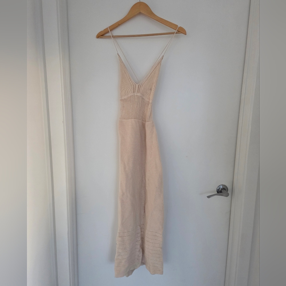 Another Girl Crochet Knit Lace-Up Maxi Dress